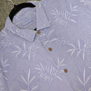 Tommy Bahama Button Shirt Silk Hawaiian Short Sleeve Leafs Purple Sz XL